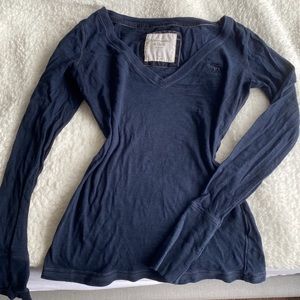 Vintage Abercrombie and fitch thermal full sleeve V neck top navy blue coquette